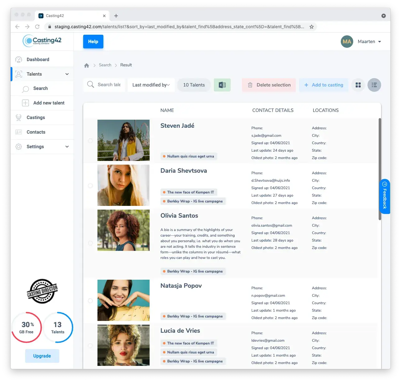 Strumenti per il direttore del casting